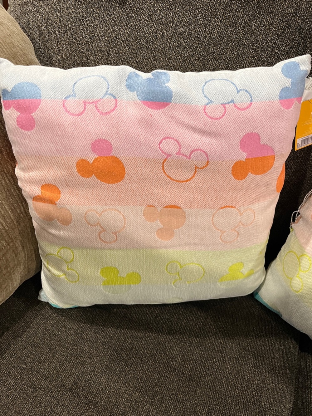 2 Disney Pastel Rainbow Mickey Head Throw Pillow - Pink Orange Yellow Green Blue
